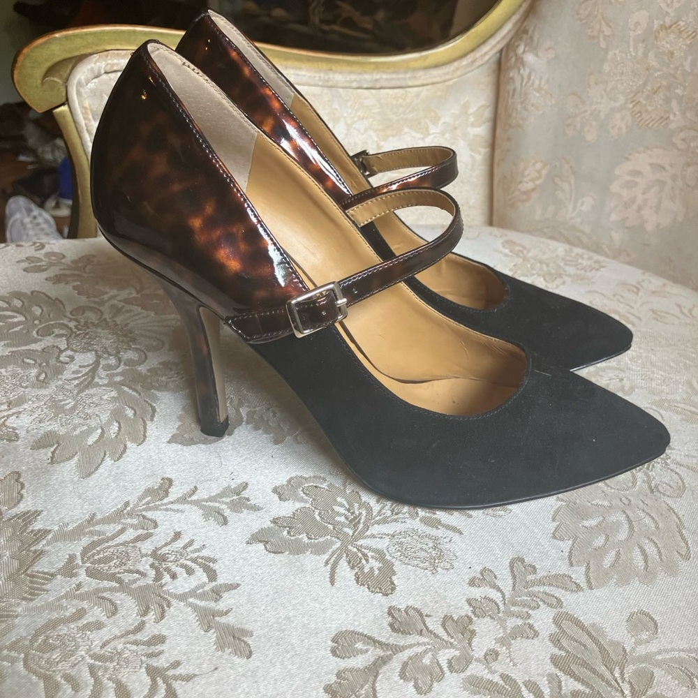 Black Suede and Leopard Patent Print Pump.
